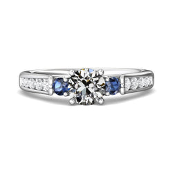 Anello Anniversario con diamante taglio vecchia miniera e zaffiro dello Sri Lanka 4 carati