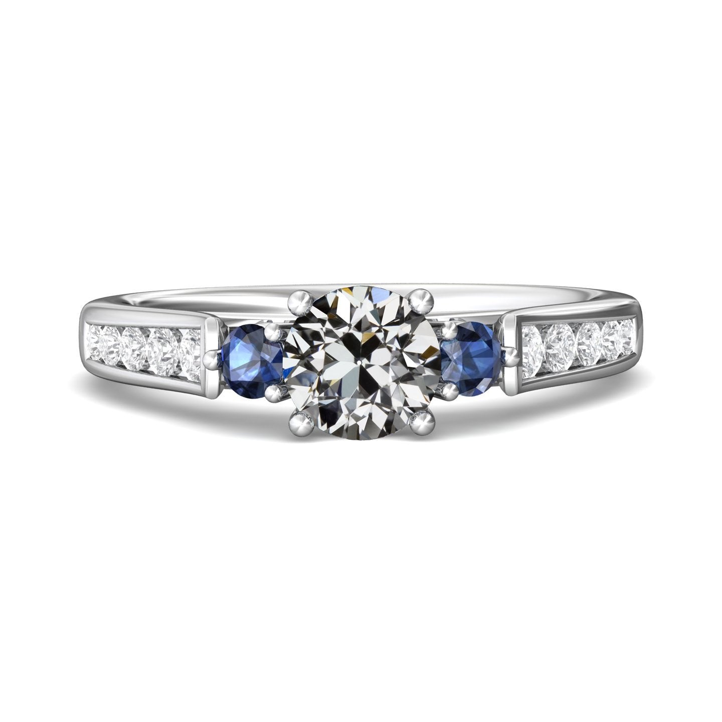 Anello Anniversario con diamante taglio vecchia miniera e zaffiro dello Sri Lanka 4 carati - harrychadent.it