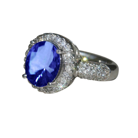 Anello Anniversario con pavé di diamanti e zaffiro di Ceylon da 4.40 carati. solido WG 14K - harrychadent.it