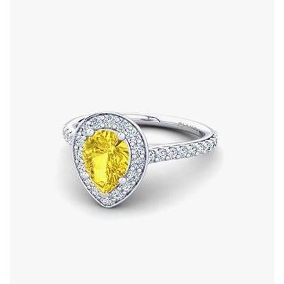 Anello Anniversario in oro bianco 14K . con zaffiro giallo e diamanti da 2.50 ct - harrychadent.it