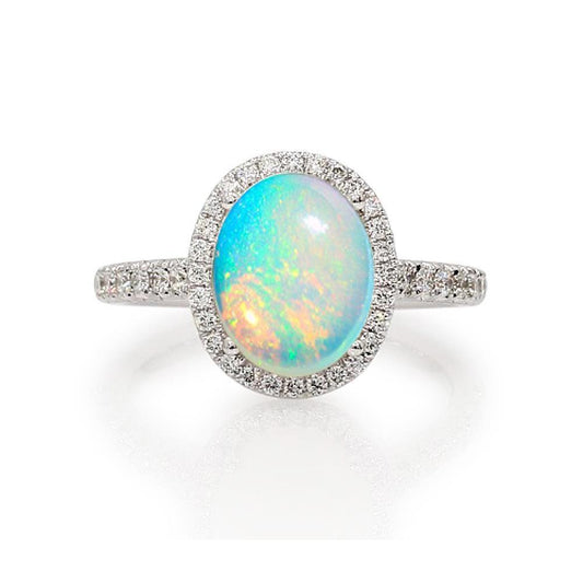 Anello Anniversario in oro bianco 14K con opale grande e diamanti da 9.40 ct - harrychadent.it