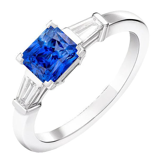 Anello Baguette Diamante 3 Pietre Zaffiro Azzurro Radiante 2.50 Carati - harrychadent.it