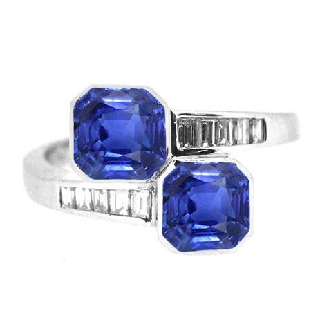 Anello Baguette con diamanti e zaffiri Asscher. castone e canale da 4.50 carati - harrychadent.it