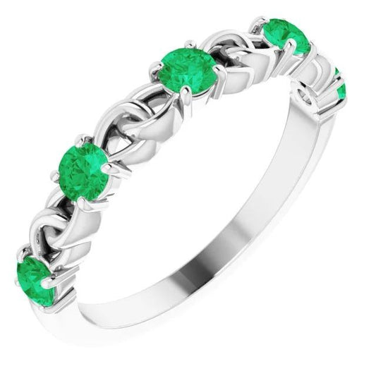 Anello Cinque Pietre Smeraldo Verde Rotondo Oro Bianco 2.50 Carati 14K - harrychadent.it