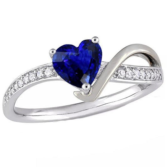 Gemma Cuore Zaffiro Blu Anello Con Gambo Ritorto Diamanti 2.50 Carati - harrychadent.it