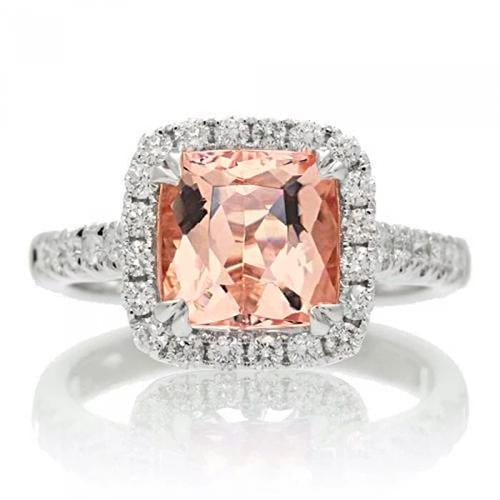 Anello Cuscino Morganite E Diamante 27 Ct Oro Bianco 14K - harrychadent.it