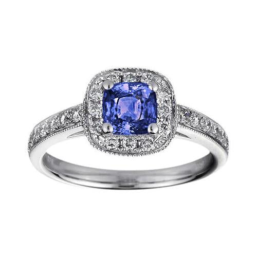 Anello Cuscino Tanzanite Diamanti 2 Carati Halo Oro Bianco 14K - harrychadent.it