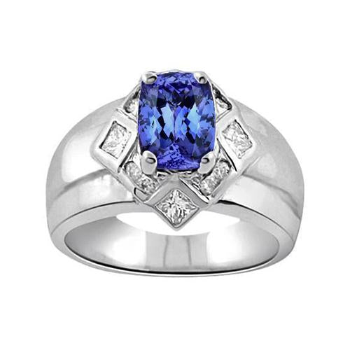 Anello Cuscino Tanzanite Diamanti 5 Carati Oro Bianco 14K - harrychadent.it