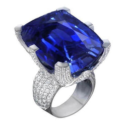 Anello Cushion Ceylon Zaffiro Blu E Diamanti Rotondi 8.50 Carati