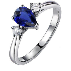 Anello Di Fidanzamento 3 Pietre Pera Zaffiro Blu & Diamanti 2.50 Carati