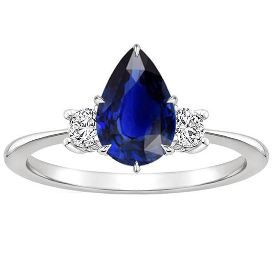 Anello Di Fidanzamento 3 Pietre Pera Zaffiro Ceylon & Diamanti 4 Carati - harrychadent.it