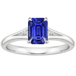 Anello Di Fidanzamento 3 Pietre Smeraldo Zaffiro Ceylon & Diamante 3.25 Carati