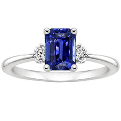 Anello Di Fidanzamento 3 Pietre Zaffiro Ceylon Radiante & Diamante 3.50 Carati