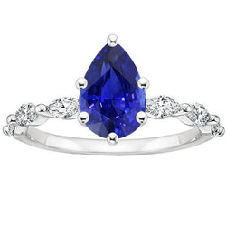 Anello Di Fidanzamento Con Accenti Pera Blu Zaffiro & Diamanti 3.75 Carati
