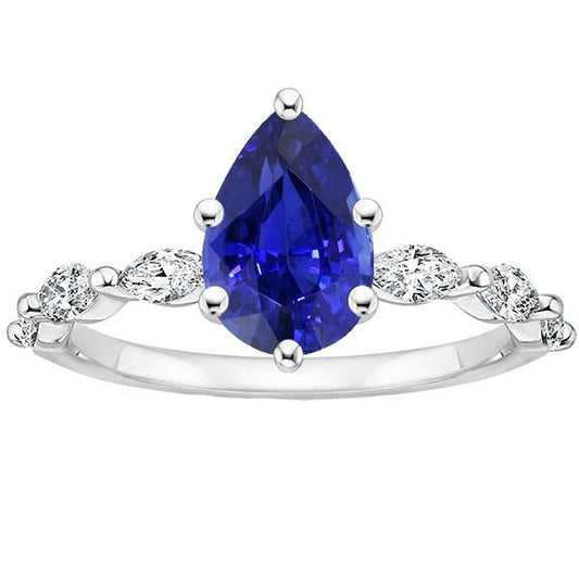 Anello Di Fidanzamento Con Accenti Pera Blu Zaffiro & Diamanti 3.75 Carati - harrychadent.it