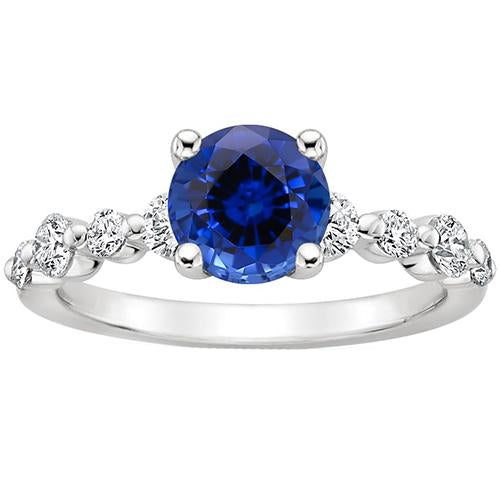Anello Di Fidanzamento Con Diamante Con Zaffiro Blu Centro 3 Carati Oro Bianco - harrychadent.it