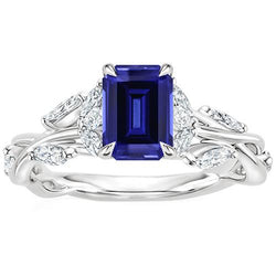 Anello Di Fidanzamento Con Pietre Laterali Zaffiro Ceylon & Diamante 4.50 Carati