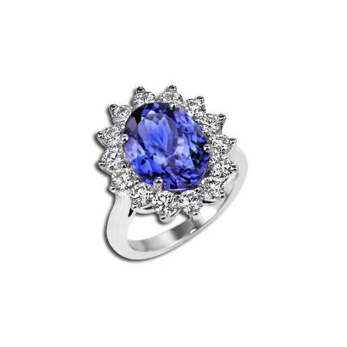 Anello Di Fidanzamento Tanzanite 5.25 Ct Con Diamanti Oro Bianco 14K - harrychadent.it