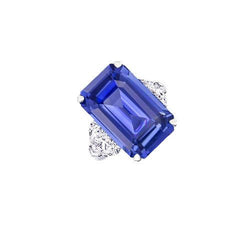 Anello Di Fidanzamento Tre Pietre Smeraldo Zaffiro Ceylon 3.50 Carati