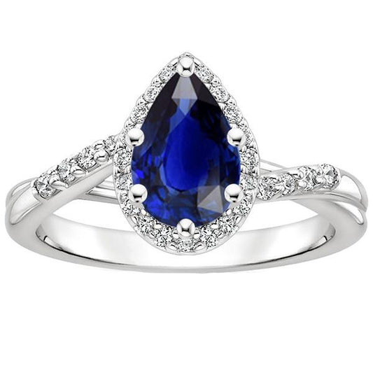 Anello Di Fidanzamento Twist Style Pera Zaffiro Blu & Diamanti 5 Carati - harrychadent.it