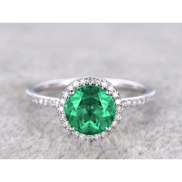 Anello Di Fidanzamento Verde Smeraldo Taglio Rotondo Diamante Oro Bianco 14K 5 Ct - harrychadent.it