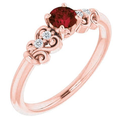 Anello Diamante Naturale Autentico ( non creato in laboratorio ) 1.10 Carati Rubino Birmano Stile Antico Oro Rosa 14K
