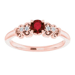 Anello Diamante 1.10 Carati Rubino Birmano Stile Antico Oro Rosa 14K