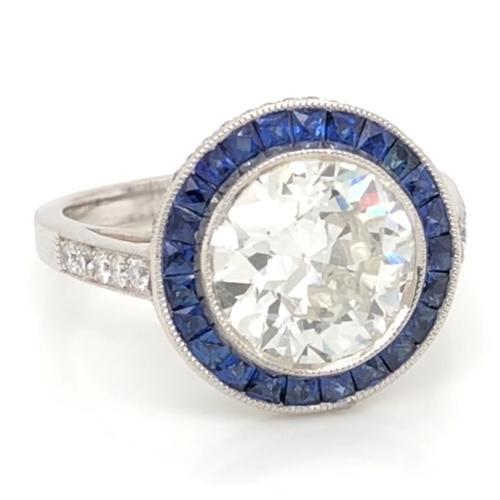Anello Diamante 5 Carati Halo Ceylon Blue Sapphire Milgrain Oro Bianco - harrychadent.it