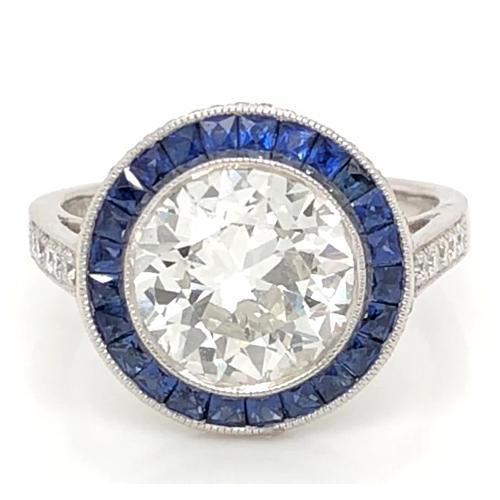 Anello Diamante 5 Carati Halo Ceylon Blue Sapphire Milgrain Oro Bianco - harrychadent.it