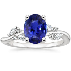 Anello Diamante Ovale Zaffiro Blu Con Marquise & Pietre Rotonde 4 Carati