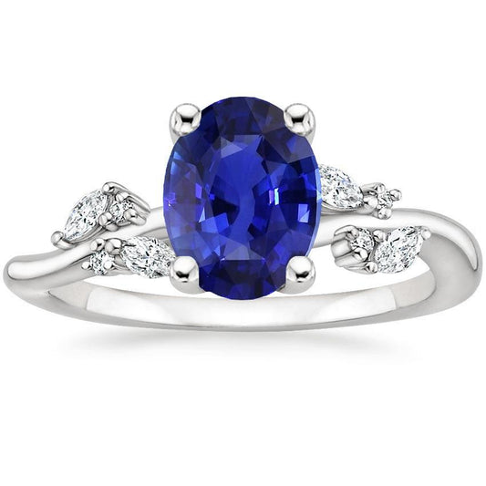 Anello Diamante Ovale Zaffiro Blu Con Marquise & Pietre Rotonde 4 Carati - harrychadent.it