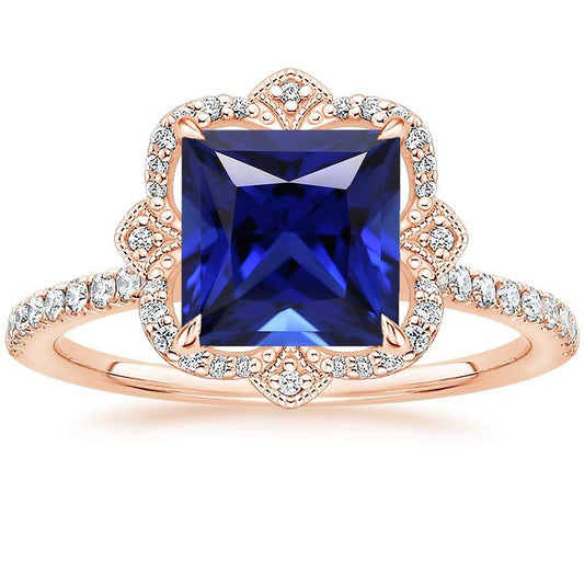 Anello Diamante Stile Vintage Principessa Blu Zaffiro Con Accenti 6 Carati - harrychadent.it