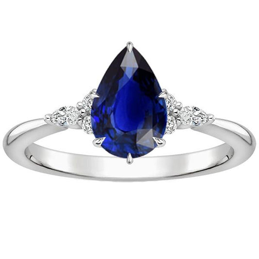 Anello Donna Anniversario Diamante Taglio Pera Zaffiro Blu Centro 5 Carati - harrychadent.it