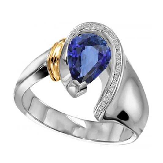 Anello Donna Diamante 2 Carati Taglio Pera Blu SriLankan Zaffiro Two Tone - harrychadent.it