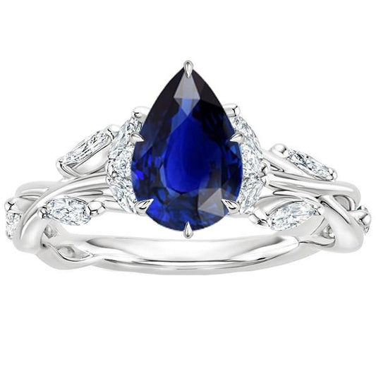 Anello Donna Diamante Oro Pera Zaffiro Blu Con Accenti Nuovo 5.50 Carati - harrychadent.it