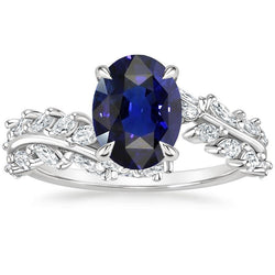 Anello Donna Oro Zaffiro Ceylon Ovale Con Diamanti Marquise 4 Carati