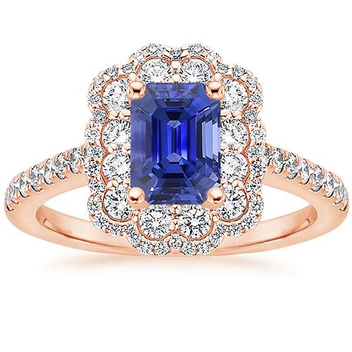 Anello Double Halo Smeraldo Zaffiro Sri Lanka e Diamante 5 Carati - harrychadent.it