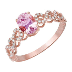 Anello Fantasia Kunzite Ovale 14,75 Carati Diamanti Nuovo Oro Rosa 14K