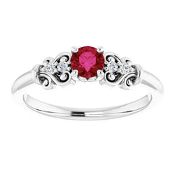 Anello Fantasia Rubino Rotondo Diamante Naturale Autentico ( non creato in laboratorio ) 1.40 Carati Oro Bianco 14K