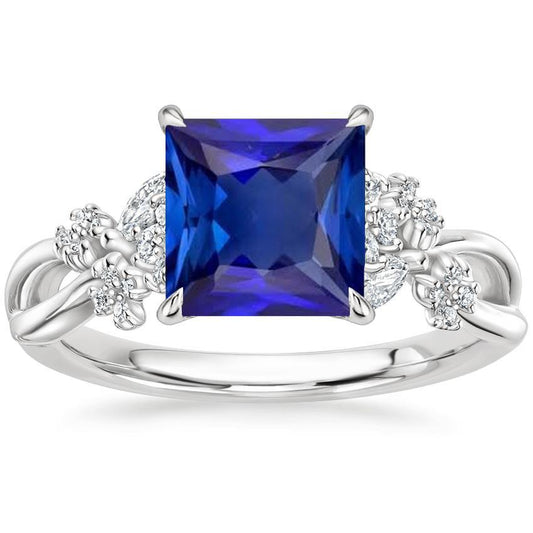 Anello Fantasia con Diamante Zaffiro Ceylon e Pietre Taglio Marquise 5.50 Carati - harrychadent.it