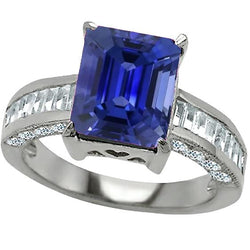 Anello Gemma Smeraldo Zaffiro Baguette & Diamanti Rotondi 4.50 Carati