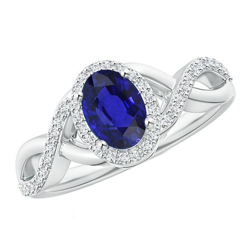 Anello Gemma Zaffiro Ovale Diamante Accentato Gambo Ritorto 5.50 Carati - harrychadent.it