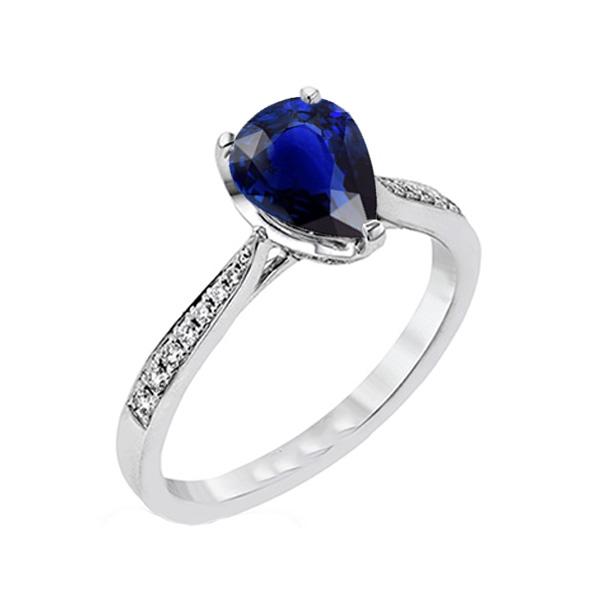 Anello Gioiello Pietre Preziose Pera Zaffiro Blu Scuro & Diamanti 2.50 Carati - harrychadent.it