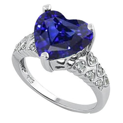 Anello Gioiello Pietre Preziose Cuore Zaffiro Ceylon Con Diamanti 4 Carati