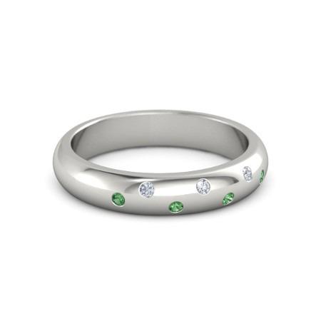 Anello Gypsy Diamante Verde Smeraldo 1.10 Carati Oro Bianco 14K