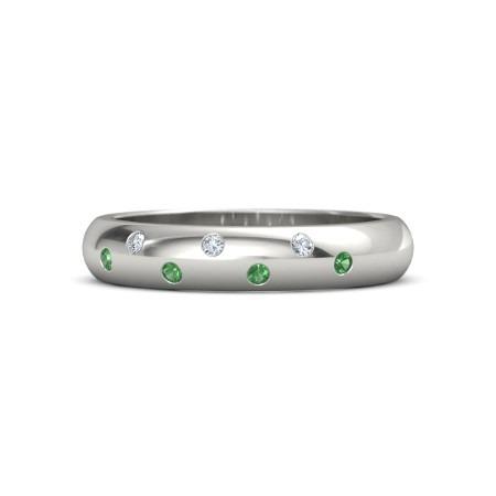 Anello Gypsy Diamante Verde Smeraldo 1.10 Carati Oro Bianco 14K