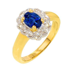Anello Halo 2,25 carati. Sri Lanka Sapphire Diamonds Two Tone New con oro giallo e bianco 14 carati