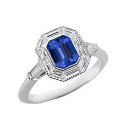 Anello Halo 3,50 carati Emerald Ceylon Sapphire e gioielli da donna con diamanti