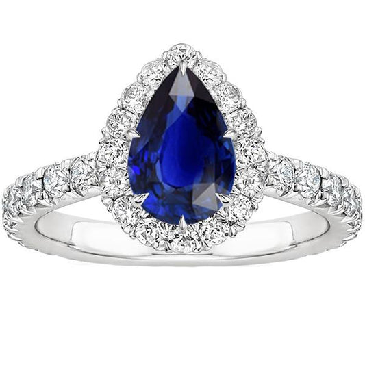 Anello Halo Anniversary Pera Zaffiro Sri Lanka e Diamanti 4.50 Carati - harrychadent.it