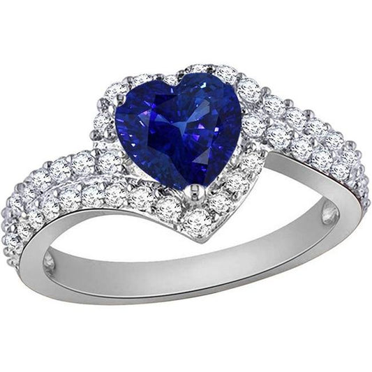 Anello Halo Diamante 4.50 Carati Cuore Zaffiro Blu Doppio Gambo - harrychadent.it